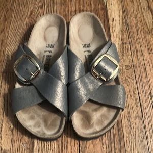 Birkenstock Siena Big Buckle Suede Washed Metallic stone Gold buckle